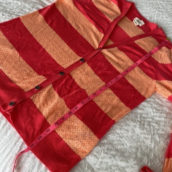 Levis Womens Striped Cardigan Pink Orange V Neck Cotton Viscose Knit Sweater M - Picture 6 of 11